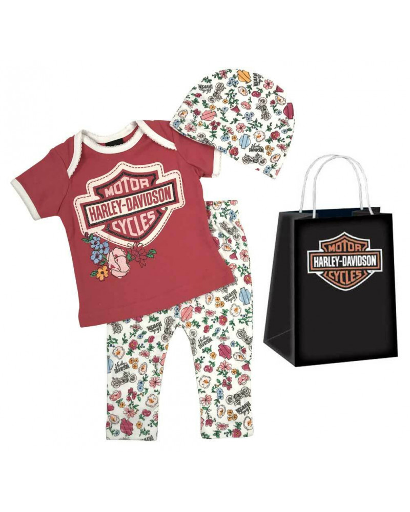 Harley-Davidson® Baby Girls' Glittery 3 Piece Gift Set w/ Gift Bag Pink